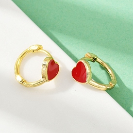 Серьги-кольца из латуни с эмалью в форме сердца, без кадмия и без свинца, стойки покрытие, долговечный