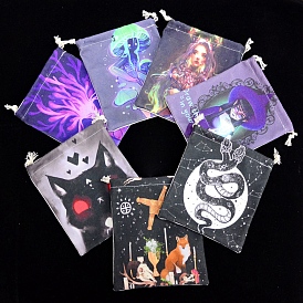 Tarot Card Storage Bag, Cloth Drawstring Bags, for Witchcraft Wiccan Altar Supplies, Rectangle