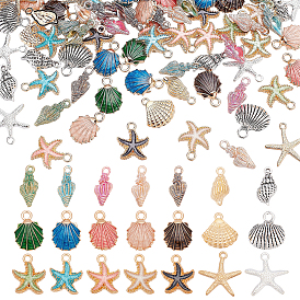 84 шт. 21 стили подвески из сплава и эмали серии Ocean, Морские звезды и снаряды