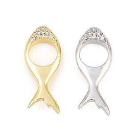 Brass Micro Pave Clear Cubic Zirconia Pendants, Fish Charms, Rack Plating, Long-Lasting Plated, Lead Free & Cadmium Free