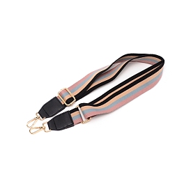 Polyester Stripe Pattern Bag Straps, with Alloy Clasps, for Bag Replacement Accessories