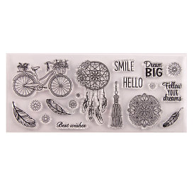 Silicone Stamps, for DIY Scrapbooking, Photo Album Decorative, Cards Making, Stamp Sheets, Feather & Flower & Word & Bicycle Pattern