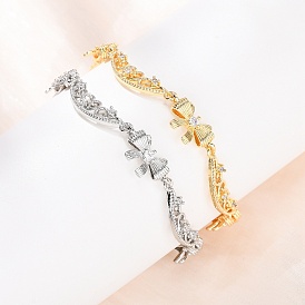 Браслеты с бантом и полыми лунными звеньями из латуни с прозрачными кубическими цирконами, стойки покрытие, долговечный, без кадмия и без свинца
