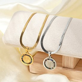 201 плоская круглая подвеска из нержавеющей стали с плоской цепочкой-змейкой для мужчин