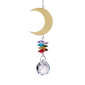 Alloy Moon Hanging Ornaments, Glass Round Tassel for Home Garden Outdoor Decorations