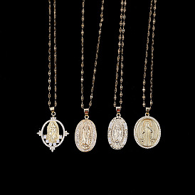 Copper-Plated Virgin Mary Necklace with Priest Pendant and Religious Collar Decoration