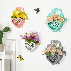 Plastic Wall Hanging Planter Basket, Flower Basket Wall Decoration, for Wedding Outdoor/Indoor Decoration, Heart with Word Mr & Mrs