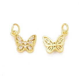 Rack Plating Brass Cubic Zirconia Charms, with Jump Ring, Cadmium Free & Lead Free, Long-Lasting Plated, Real 18K Gold Plated, Butterfly Charm