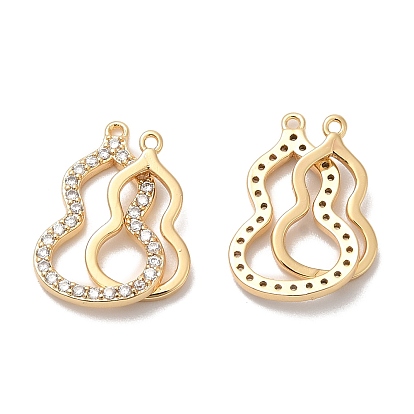 Brass Micro Pave Clear Cubic Zirconia Connector Charms,  Gourd Links