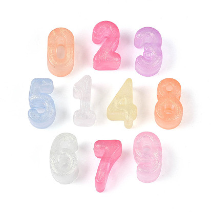 Светящиеся матовые прозрачные акриловые бусины, бусины с большим отверстием, число, с блеском порошок, светится в темноте