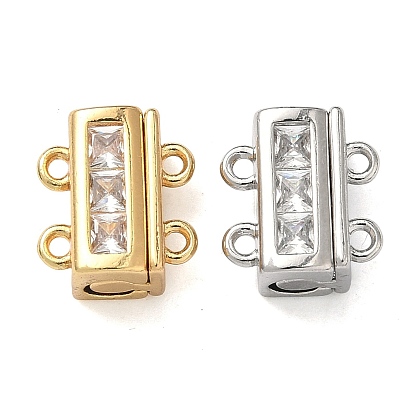 Магнитные застежки из латуни с микропейвом и прозрачным кубическим цирконием, прямоугольные