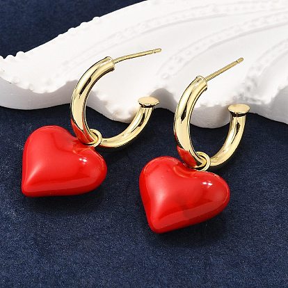 Серьги-гвоздики из латуни с эмалью для женщин, сердце