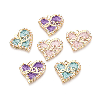 Подвески из эмали, АБС-пластика и искусственного жемчуга с гальваническим покрытием., сердце прелести, золотые, без кадмия, без никеля и без свинца