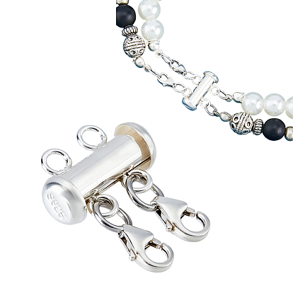 925 Sterling Silver Magnetic Slide Lock Clasps, with Lobster Claw Clasps and Microfiber Suede Cleaning Cloths