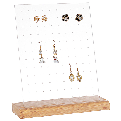 Expositores de aretes inclinados de acrílico, con la base de madera, Soporte organizador de aretes en forma de L para guardar aretes.