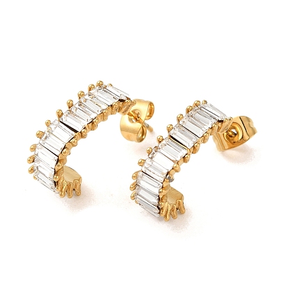 304 Stainless Steel Cubic Zirconia Stud Earrings for Women, Ion Plating(IP)