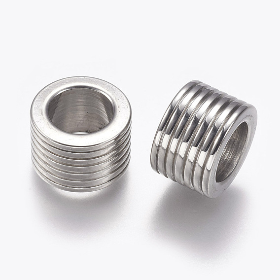 304 Stainless Steel Beads, Grooved Beads, Column, Large Hole Beads