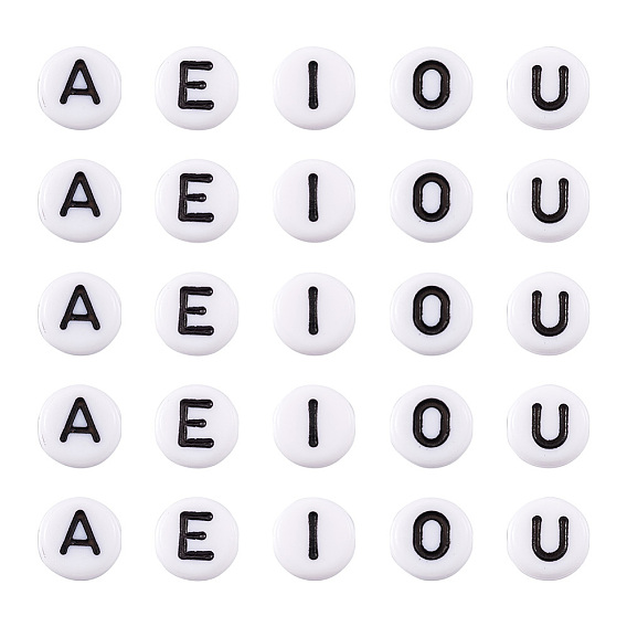 Акриловые бусины, плоские круглые с буквы