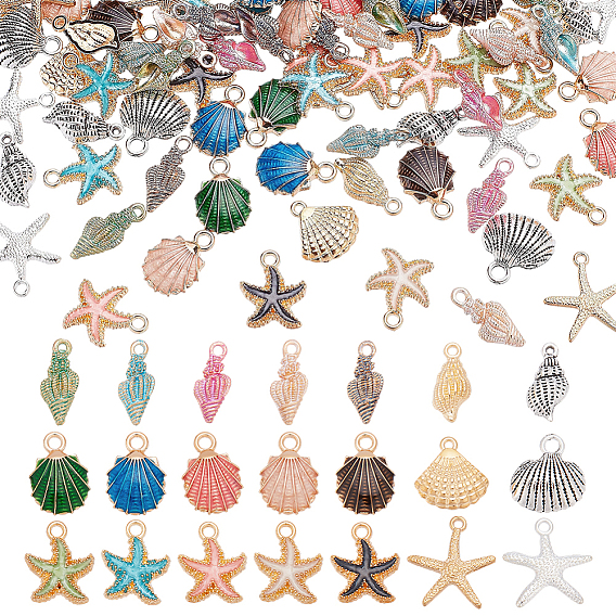 84 шт. 21 стили подвески из сплава и эмали серии Ocean, Морские звезды и снаряды