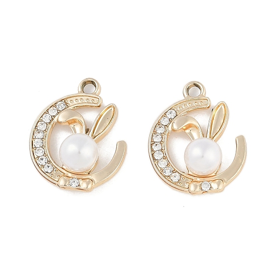 Подвески из сплава с ультрафиолетовым покрытием, со стразами и пластиковыми бусинами из искусственного жемчуга, без свинца и без кадмия, луна и кролик