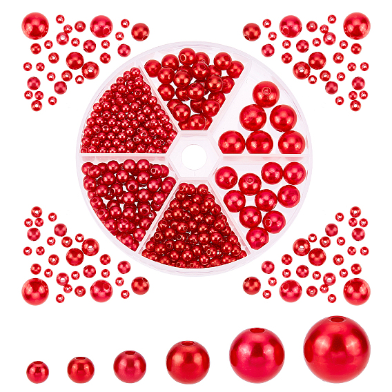 401Pcs 6 Style Imitation Pearl Acrylic Beads, Dyed, Round