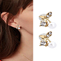 1 Pair Zinc Alloy Rhinestone Stud Earrings, with Plastic Pearl Beads, Cherry