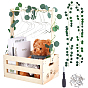 1Pc Wooden Baby Shower Closet Crates, Baby Storage Baskets, Rectangle with Paw Print Pattern, with 1Pc Plastic Artificial Eucalyptus Leaf Vine & 6Pcs Kids' Hanger