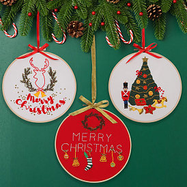 Рождественские наборы для вышивания своими руками, включая ткань для вышивания и нитки, игла, пяльцы, инструкция