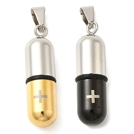 304 Stainless Steel Pendants, with 201 Stainless Steel Pendant Bails, Capsule