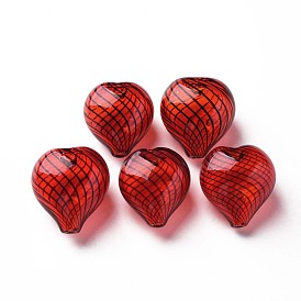 Transparent Handmade Blown Glass Globe Beads, Stripe Pattern, Heart