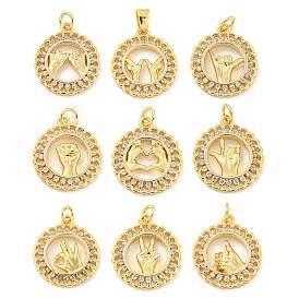 Brass Micro Pave Clear Cubic Zirconia Pendants, Gesture