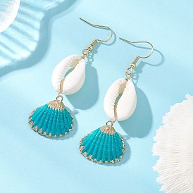 Серьги-подвески из натуральных смешанных ракушек каури, с подвесками из гальванизированных морских ракушек, золотой свет