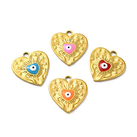 Ion Plating(IP) 304 Stainless Steel Pendants, with Evil Eye Enamel, Real 18K Gold Plated, Heart with Star Charm