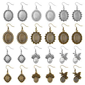 Наборы для изготовления сережек diy, в том числе латунные крючки для сережек, Сеттинги для кабошонов или кулона, сплав, тибетский стиль , прозрачные стеклянные овальные кабошоны