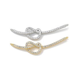 Rack Plating Brass Micro Pave Clear Cubic Zirconia Heart Connector Charms, Long-Lasting Plated, Lead Free & Cadmium Free