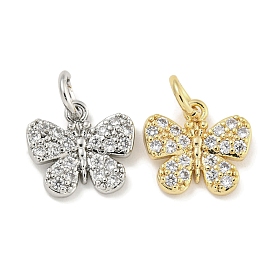 Brass with Clear Cubic Zirconia Charms with Jump Rings, Butterfly