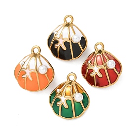 304 Подвески из нержавеющей стали с эмалью и имитацией жемчуга из АБС-пластика, подвески в форме ракушек, ионное покрытие (ip), реальный 18 k позолоченный