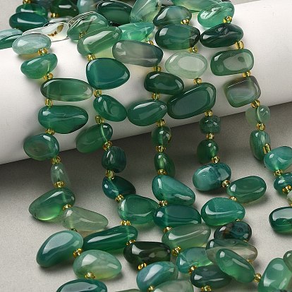 Природный агат бисер нитей, окрашенная и подогревом, слеза, Топ пробуренной, с бисером