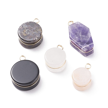 Pendentifs en pierre naturelle, avec du vrai fil de cuivre plaqué or 18k enroulé, formes mixtes