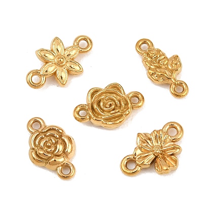 304 Stainless Steel Connector Charms, Flower Links, Ion Plating(IP), Long-Lasting Plated