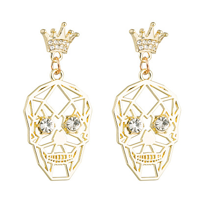 Sparkling Skull Crown Earrings - Unique Halloween Jewelry for Women in Sterling Silver
