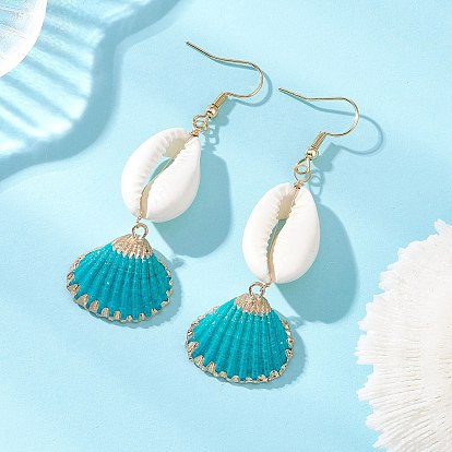 Серьги-подвески из натуральных смешанных ракушек каури, с подвесками из гальванизированных морских ракушек, золотой свет