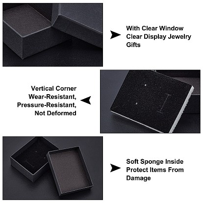 Kraft Cotton Filled Cardboard Paper Jewelry Set Boxes, for Ring, Necklace, with Sponge inside, Rectangle