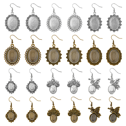Наборы для изготовления сережек diy, в том числе латунные крючки для сережек, Сеттинги для кабошонов или кулона, сплав, тибетский стиль , прозрачные стеклянные овальные кабошоны