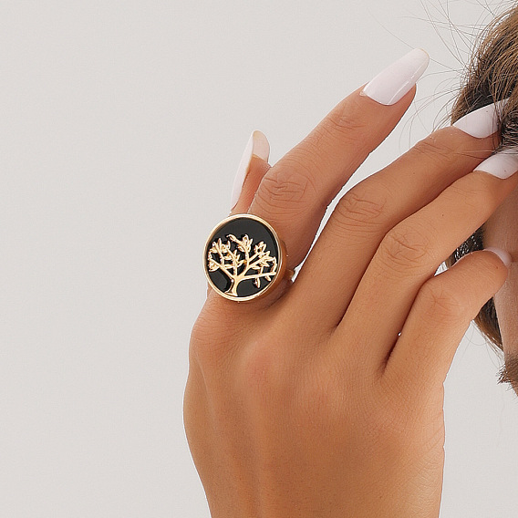 Кольца из сплава и акрила, плоские круглые с дерева жизни картины