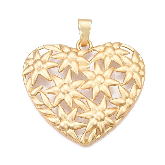 Большие подвески из сплава с покрытием, полое сердце с цветочными подвесками, без свинца, без никеля и без кадмия