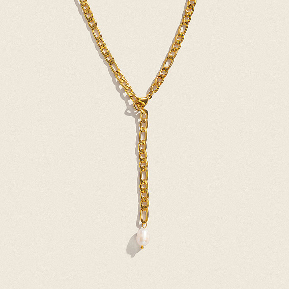 Минималистичные 304 цепочки Фигаро из нержавеющей стали, ожерелья-лариаты, ожерелья из натурального пресноводного жемчуга, белые