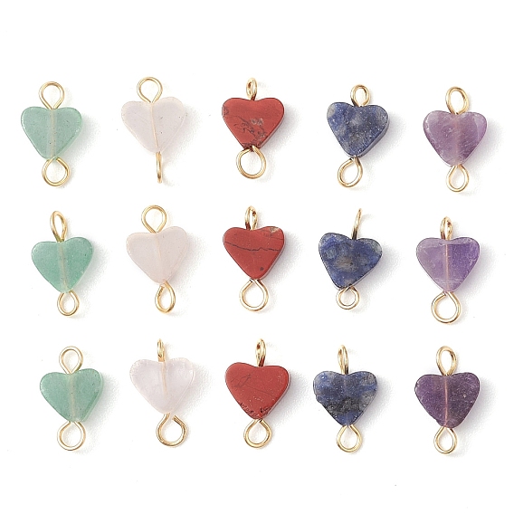 Подвески-коннекторы из натурального зеленого авантюрина/аметиста/розового кварца/содалита/красной яшмы, сердечные звенья с медной проволокой, двойные петли