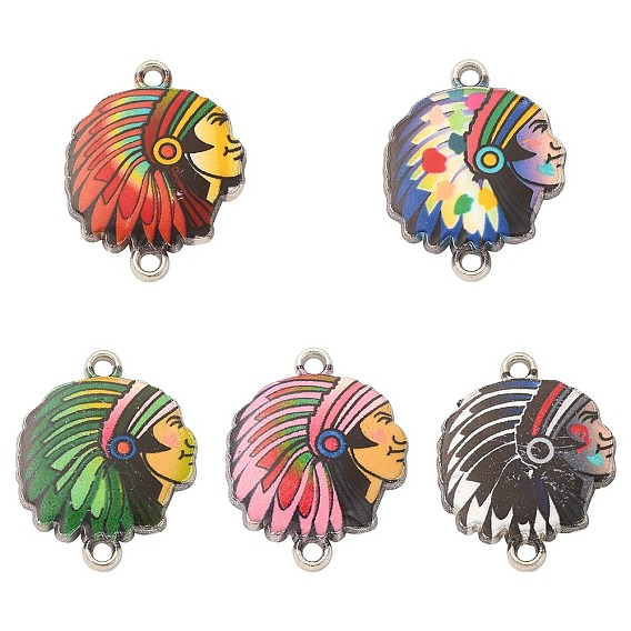 10Pcs 5 Colors Alloy Enamel Connector Charms, Cadmium Free & Lead Free, Indian Links