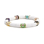 Natural White Shell Beads Stretch Bracelets, with Handmade Millefiori Glass Beads and Elastic Crystal Thread